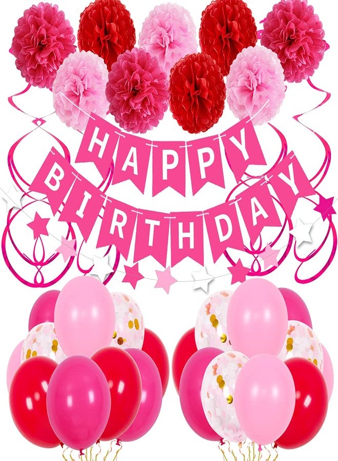 Coosilion Hot Pink Birthday Decorations, Birthday Decorations for Women Girls with HAPPY BIRTHDAY Banner Rose Red Balloons for 1st 3rd 13th 16th 18th 21st 30th 40th 50th, Valentines Day Decor for Girls Women - Image 1